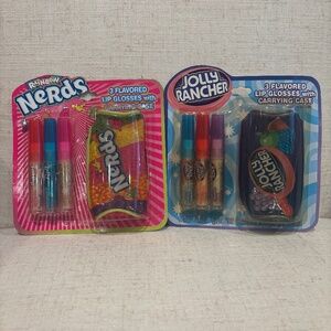 Vintage Lotta Luv Rainbow Nerds and Jolly Rancher 3 Flavored Lip Balms w/Pouch